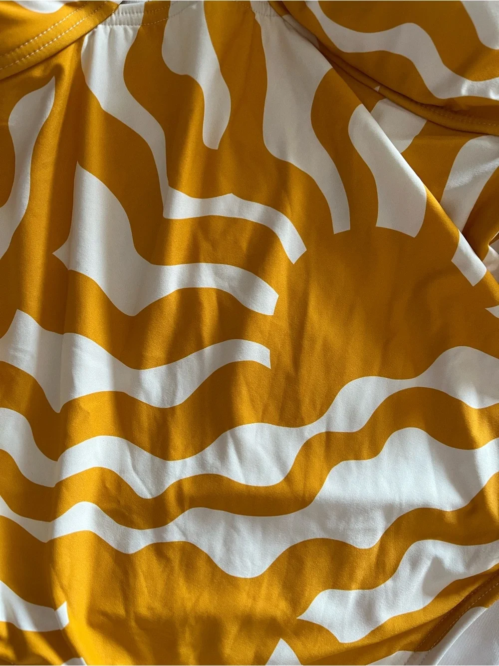 LOFT Yellow and Cream Wave-Print Tie-Front One Piece Swimsuit